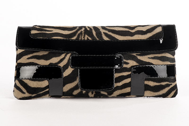Women's animal print and jet black small baguette bag - Profile view